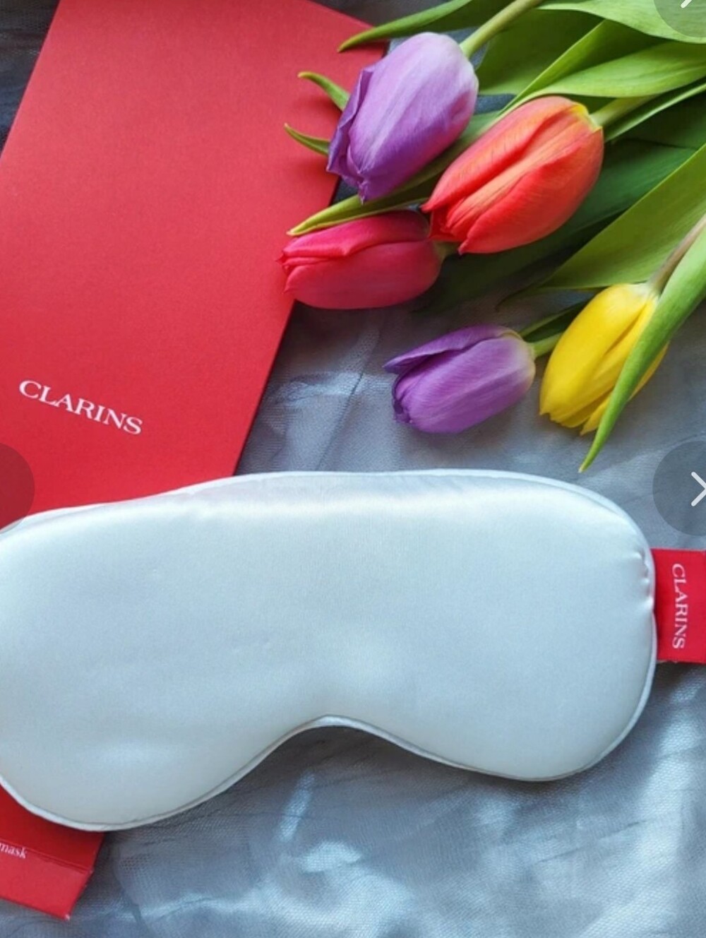 New Clarins The Big Silk 22 Momme Luxury Mulberry White Silk Eye Mask In A Pouch